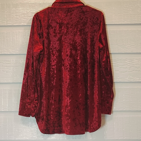 Multiples Blouse Women's Medium Crushed Cranberry Red Velvet Button Up 90s Y2K - Picture 4 of 8